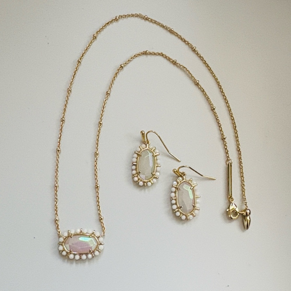 Lot of 2x EUC [Kendra Scott] Iridescent Frost Glass Lee Earrings/Elise Necklace - Picture 5 of 12